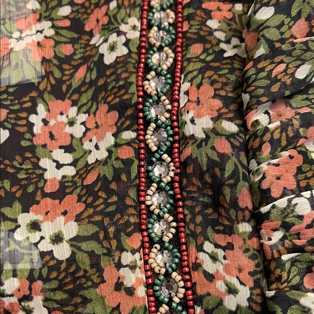 Zara Floral Ruffle Blouse in Green and Orange - Picture 4 of 6